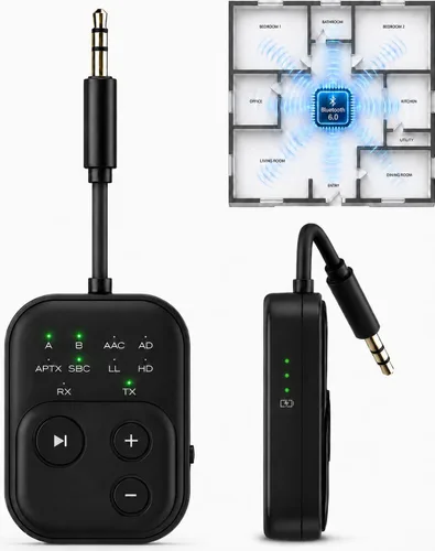 Receptor transmisor de audio Bluetooth 6.0 Pro 2026 | Adaptador Bluetooth para TV/avión/gimnasio/coche/estéreo para el hogar a auriculares