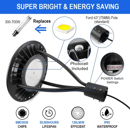 Miniatura 3 de OSTEK Luz LED superior de poste 20W/30W/40W/60W, 3CCT (3000K/4000K/5000K), luz de área comercial de 140LM/W, IP65 impermeable para exteriores
