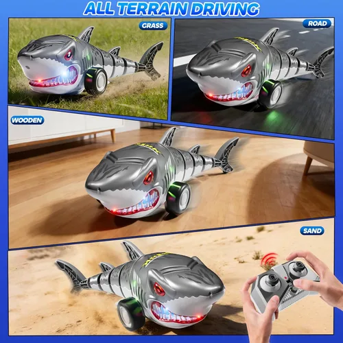 Miniatura 6 de Juguetes de tiburón de control remoto de 2.4 GHz para niños y niños, coche eléctrico de tiburón RC con luz, todo terreno RC car camión