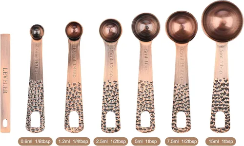 Miniatura 5 de Juego de tazas y cucharas medidoras de cobre para hornear y cocina, juego de tazas y cucharas medidoras de acero inoxidable, 5 tazas medidoras secas
