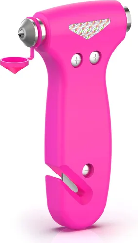 THINKWORK Martillo de seguridad para automóvil de regalo para mujeres, herramienta tres en uno con rompeventanas y cortador de cinturón de 2-Rosa