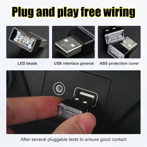 Miniatura 3 de Ziciner 6 PCS Lámpara de Ambiente Interior de Coche LED USB, Mini Luz Nocturna LED Portátil, Kit de Iluminación Ambiental de Maletero con Interfaz