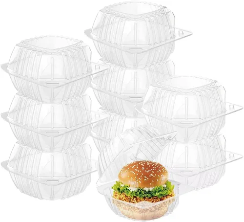 BallHull 50 recipientes de plástico transparente engrosado con bisagras para llevar, recipientes desechables tipo concha para alimentos y pasteles