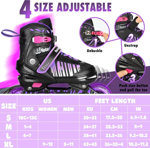 Miniatura 2 de Patines en línea ajustables para niñas y niños con ruedas de luz completa, divertidas cuchillas iluminadoras para principiantes, para niños, Púrpura