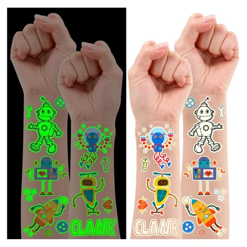 Miniatura 12 de Partywind 380 estilos (30 hojas) tatuajes luminosos para niños, estilos mixtos temporales tatuajes adhesivos con sirena/dinosaurio/espacio/pirata