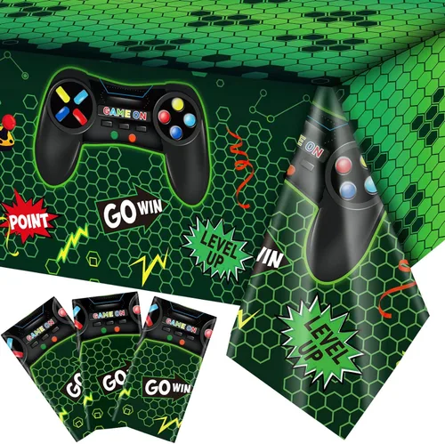 Miniatura 10 de Tatuo 3 fundas de mesa de videojuegos, decoración de cumpleaños temática de juegos, mantel de plástico, suministros de fiesta para niños y niñas