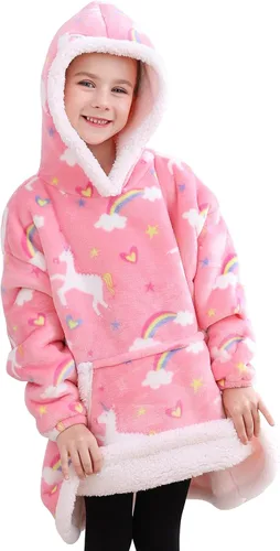 Miniatura 7 de Sudadera Manta, Manta Vestible de Vellón Sherpa para Niños, Manta con Capucha de Franela Afelpada, Regalo de Sudadera con Bolsillo Gigante