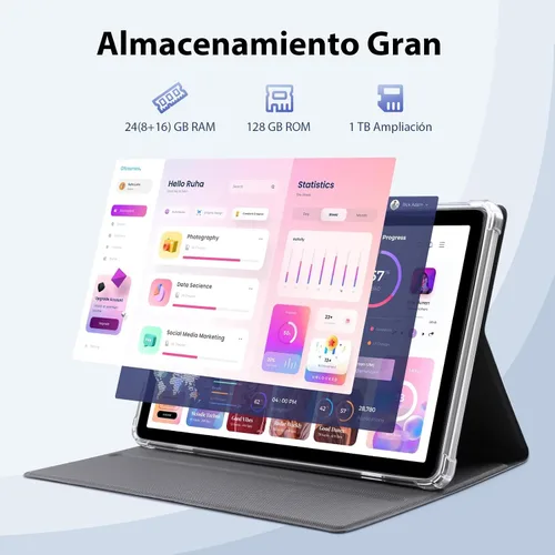 Miniatura 4 de Tablet Android de 10 pulgadas, tableta Android 15 con teclado, 24 GB de RAM+128 GB de ROM, 1 TB Expand, Octa-Core 6000mAh 1280x800 IPS HD, WiFi 5G