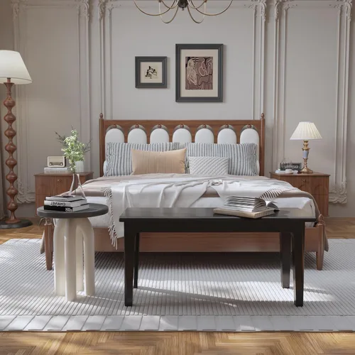 Miniatura 7 de Banco de comedor de 39.4 pulgadas de madera de roble macizo, banco de entrada para sala de estar, dormitorio, cocina (negro)