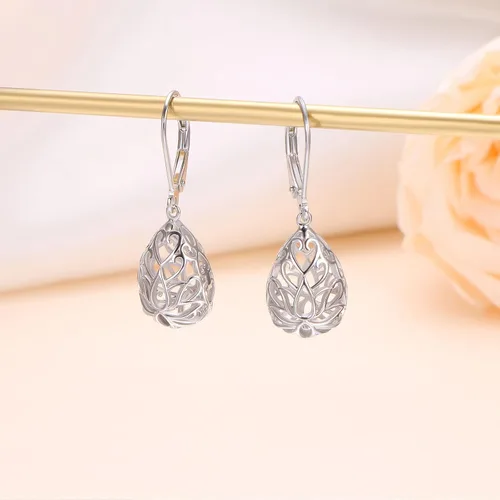 Miniatura 52 de Aretes colgantes de filigrana de plata de ley 925, margarita, loto, flor de rosa, piedra lunar, lágrima para mujer, nudo celta infinito, margarita