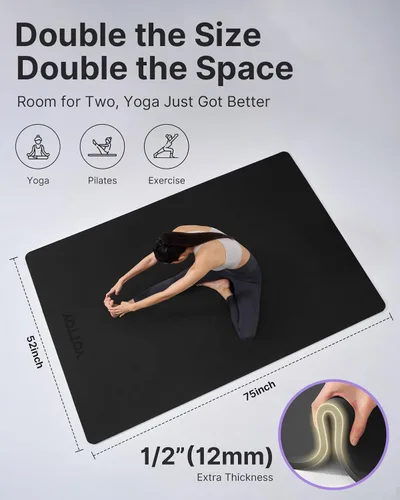 Miniatura 2 de YOTTOY Tapete de yoga grande (75 x 52 x 1/2 pulgadas), tapete de ejercicio TPE extra ancho, tapete de entrenamiento antideslizante para pilates