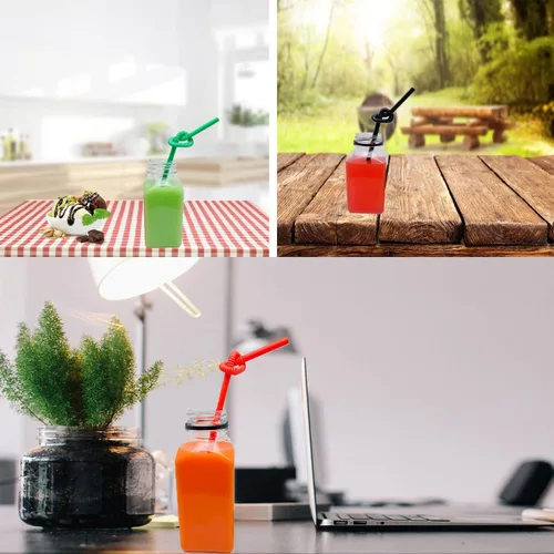 Miniatura 5 de 3 botellas de plástico de 8 onzas, recipientes reutilizables para bebidas a granel para jugo, leche y otras bebidas, tapa negra