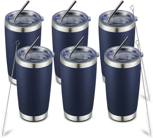 Miniatura 57 de COMOOO Taza de viaje de acero inoxidable de doble pared aislada al vacío de 20 onzas con tapa y pajita, taza de café aislada con recubrimiento