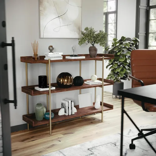 Miniatura 5 de Martha Stewart Emmett - Estantería de 3 estantes con marco de metal vertical, unidad de almacenamiento para oficina en casa, 35 pulgadas de alto