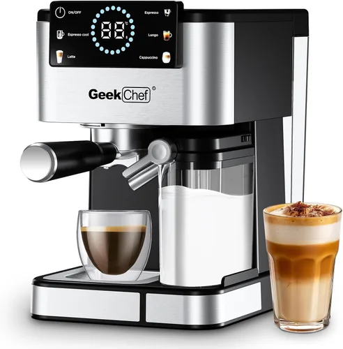 Miniatura 9 de Geek Chef Máquina de café expreso, cafetera de café espresso y capuchino de 20 barras con espumador de molino, cafetera de capuchino y café