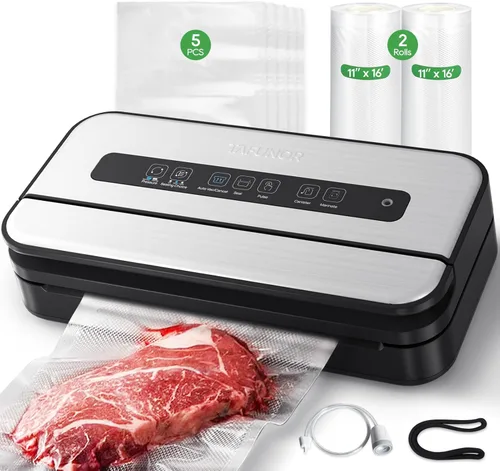 Sellador al vacío, máquina selladora al vacío de alimentos de 90 Kpa con cortador integrado y almacenamiento de bolsas, conservación de alimentos en