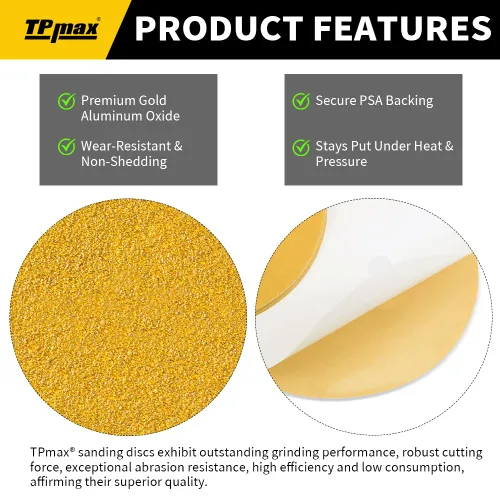 Miniatura 3 de TPmax Paquete de 28 discos de lija PSA dorados de grano 40 de 6 pulgadas, papel de lija autoadhesivo de grado profesional con pestañas de liberación