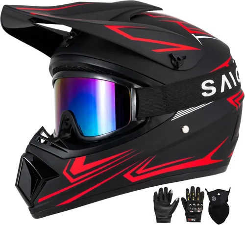 Miniatura 11 de Casco para jóvenes y niños de motocross, casco para adultos de ATV y bicicleta de tierra con gafas, guantes y máscara, casco de motocicleta de cara