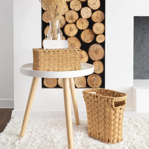 Miniatura 9 de Cesta de basura de mimbre con asas integradas, mini cesta multifuncional para el hogar y la oficina, diseño compacto y construcción duradera
