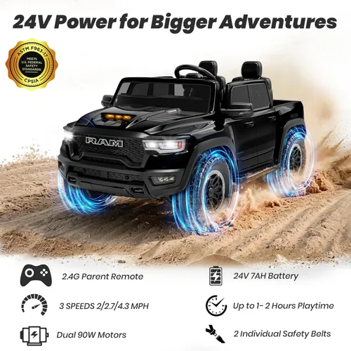 Miniatura 3 de RAM 1500 RHO con Licencia - Coche Eléctrico de 2 Asientos, Coche de Paseo de 24V para Niños Grandes con Control Remoto, Juguete de Paseo para Niños