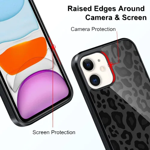 Miniatura 2 de TEAUGHT Compatible con iPhone 11 Funda con patrón lindo estampado de leopardo negro guepardo + protector de pantalla a prueba de golpes, funda