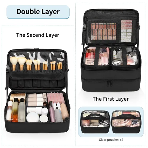 Miniatura 3 de Estuche de maquillaje grande con una bolsa de viaje grande para estilista, bolsa de peluquería con bolsa desmontable, aislamiento térmico y capa