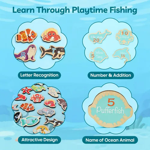 Miniatura 11 de TOP BRIGHT Juego Montessori de Pesca para Niños Pequeños - Juguetes Magnéticos de Pesca de Madera para Niños de 3 Años, Regalo para Niñas y Niños