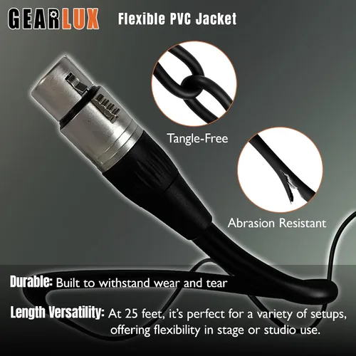 Miniatura 5 de Gearlux – Cable de micrófono XLR, completamente balanceado, macho a hembra, 25 pies - Paquete de 3
