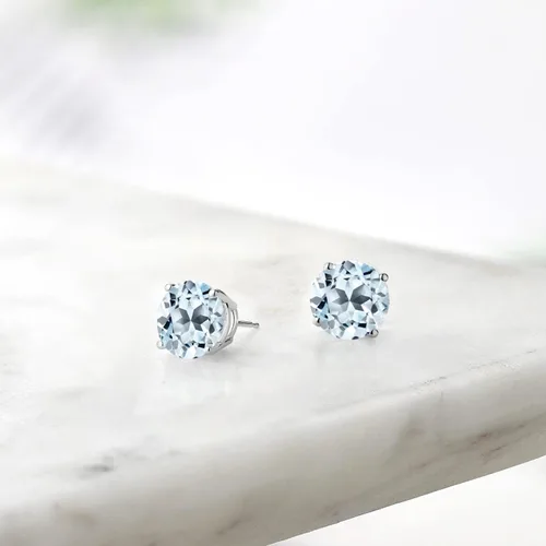 Miniatura 31 de Gem Stone King Aretes de plata de ley 925 con piedra natal redonda de 0.276 in para mujer
