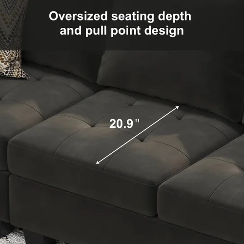 Miniatura 6 de Belffin Sofá modular de terciopelo de 3 plazas para sala de estar, color gris