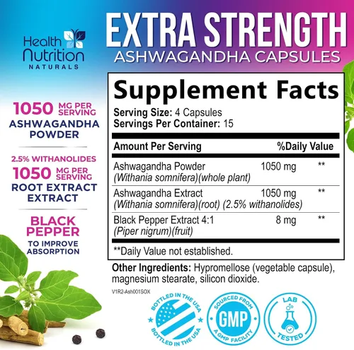 Miniatura 3 de Ashwagandha Supplements - La mejor cápsula de raíz y polvo de Ashwagandha con pimienta negra para una máxima absorción, calma y descanso