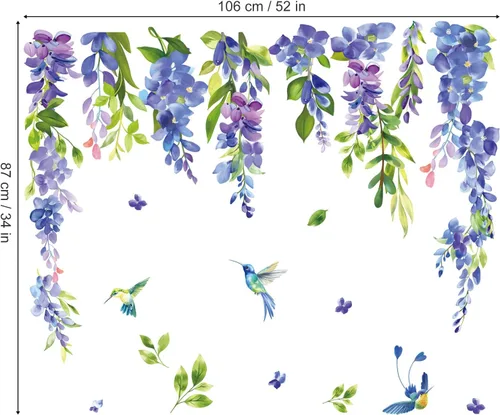Miniatura 4 de Wondever Etiqueta engomada de cristal de hoja floral de colibrí colgante de flores de primavera azul púrpura etiqueta de ventana estática de doble