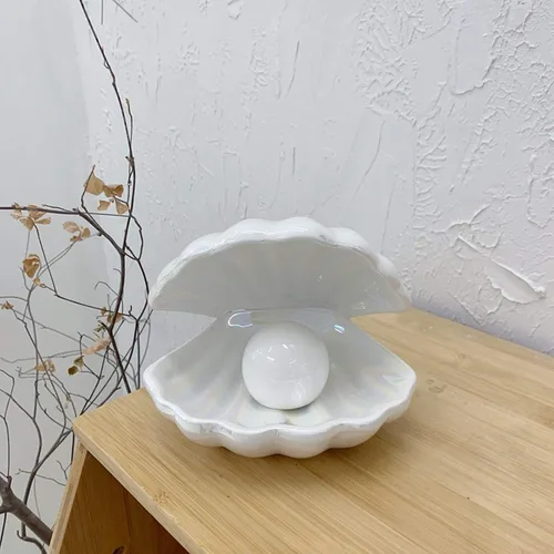 Miniatura 3 de Lámpara Led de cerámica de concha de perla BinaryABC Luz de noche portátil Luz de mesa de la tabla, Regalo de Navidad (Blanco)