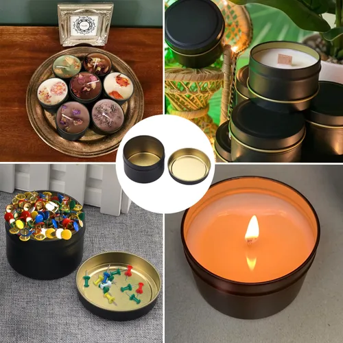 Miniatura 7 de Paquete de 24 latas de velas negras de 4 onzas, latas para hacer velas a granel, frascos de velas, recipientes para velas