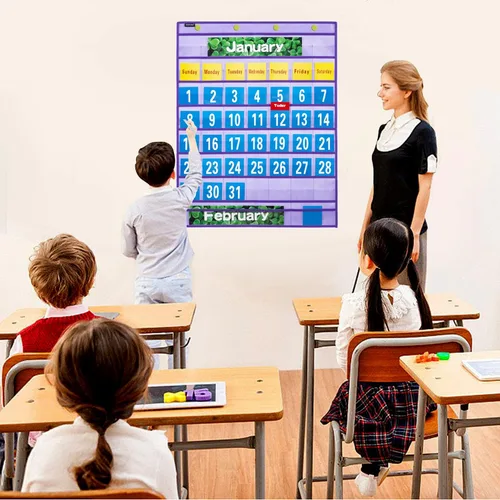 Miniatura 3 de Calendario mensual de bolsillo, calendario escolar, kit de calendario escolar para aula escolar recursos de aprendizaje (morado)