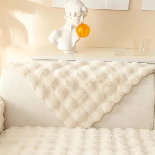 MERRYLIFE Fundas de felpa gruesa de piel de conejo sintético para sofá, 1 pieza, antideslizantes, cálidas, suaves y acogedoras, protector de muebles