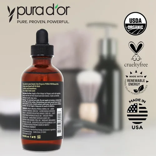 Miniatura 6 de PURA D'OR Aceite de barba espesante de 4 onzas – Mezcla hidratante con romero, biotina y aceite de ricino – Aumenta la humedad, el grosor