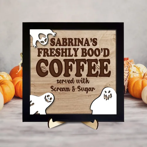 Miniatura 4 de Letrero personalizado de Freshly Boo D Coffee para Halloween, lindo letrero de madera de fantasma, letrero de boo, letrero divertido de Halloween