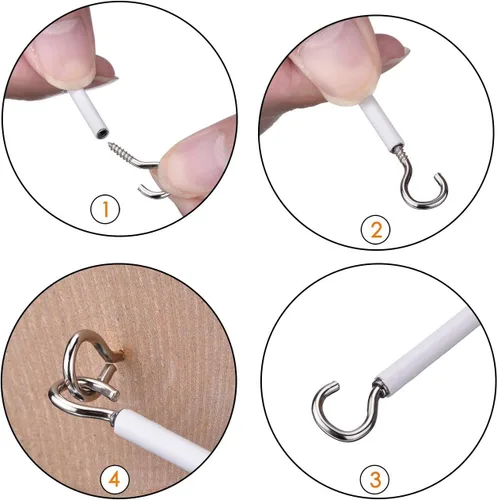 Miniatura 3 de Shappy Alambre de cortina con ganchos autoadhesivos, 19.7 ft, 20 pies, 8 pares de ganchos y ojos para barra de cortina de red