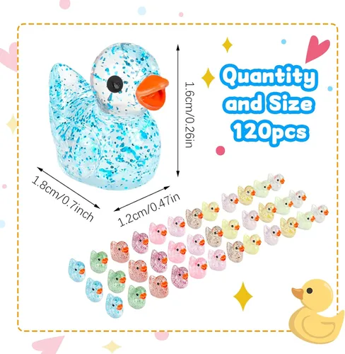 Miniatura 2 de 120 piezas de Fuyamp Mini patos de resina, lindas figuras de pato en miniatura coloridas para proyectos de bricolaje, acuario, decoración del hogar