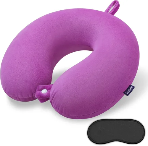 Miniatura 11 de Almohada de viaje de cuello en espuma viscoelástica de terciopelo naranja Gosider para avión, coche, tren