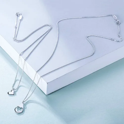 Miniatura 5 de CHICLOVE Conjuntos de joyería para dos hijas, collares de corazón, 2 collares de plata de ley