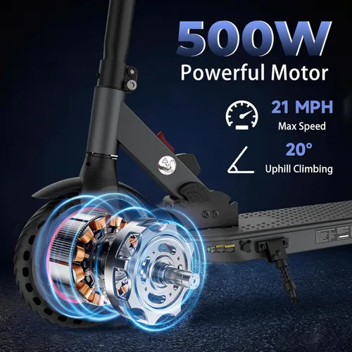 Miniatura 3 de Patinetes eléctricos – Scooter eléctrico para adultos, motor de 500 W, velocidad máxima de 18 MPH, neumáticos de 8.5 pulgadas, 21 millas, scooter