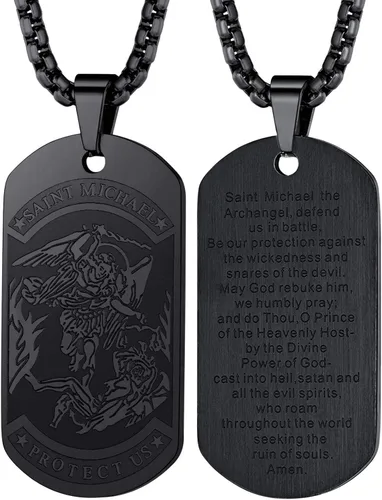 FaithHeart Collar de San Miguel para hombres y mujeres, acero inoxidable chapado en oro, amuleto de medalla de San Miguel Arcángel, regalo de