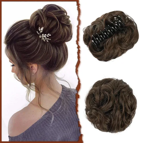 Miniatura 9 de SOFEIYAN Pinza de Gancho Moño Desordenado de Cabello Sintéticico, Cabello Ondulado y Rizado, Pinza de Cabello en Gancho, Chignon, Cola de Caballo