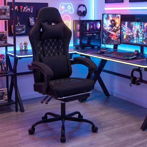 Miniatura 9 de Giantex Silla de juegos, silla ergonómica para computadora con reposacabezas, soporte lumbar, reposabrazos de conexión, respaldo reclinable