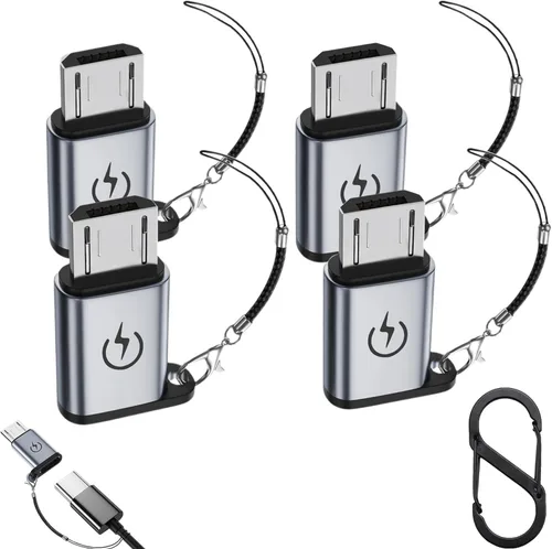 Adaptador USB C a Micro USB (paquete de 4), convertidor tipo C hembra a micro USB macho, carga rápida y sincronización de datos para dispositivos