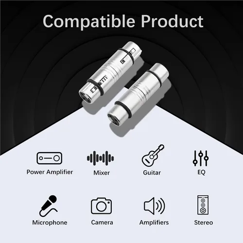 Miniatura 5 de XLR - Conector cambiador de género XLR hembra a 3 pines, paquete de 2 compatibles con micrófono, estéreo, mezclador XLRF a XLRF