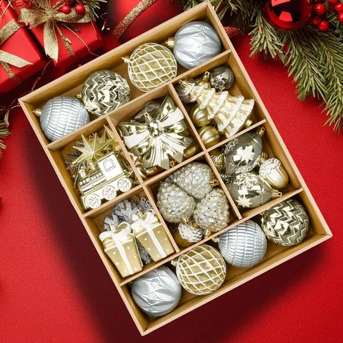 Miniatura 9 de Alupssuc Juego de 82 bolas de Navidad, encantador juego de regalo clásico, decoración de plástico inastillable para árbol de Navidad, vacaciones