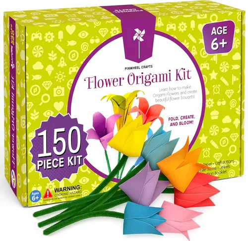 Kit de origami de flores de Pinwheel Crafts para niños de 8 a 12 años | Kit de papel de origami de 150 piezas con papeles de doble cara multicolor,